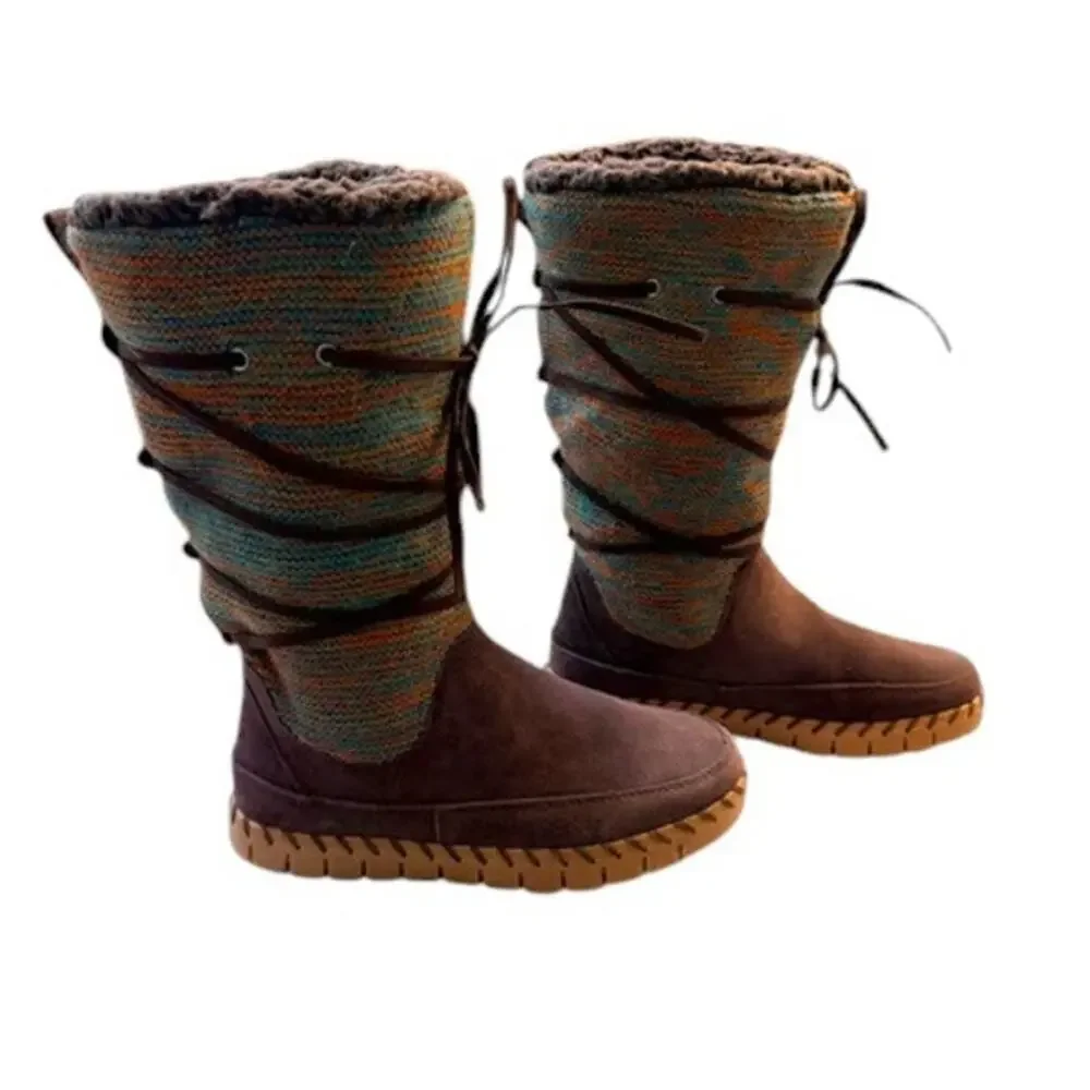 Muk Luks Flexi New York Tall Boots Women’s 9 Chocolate Suede Faux Fur
